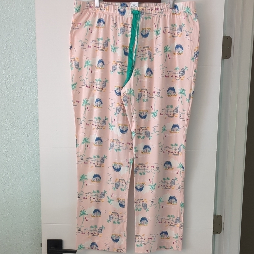 Lands' End Pink Pajama BottomsElastic Waistband Beach Novelty Print Loungwear 18